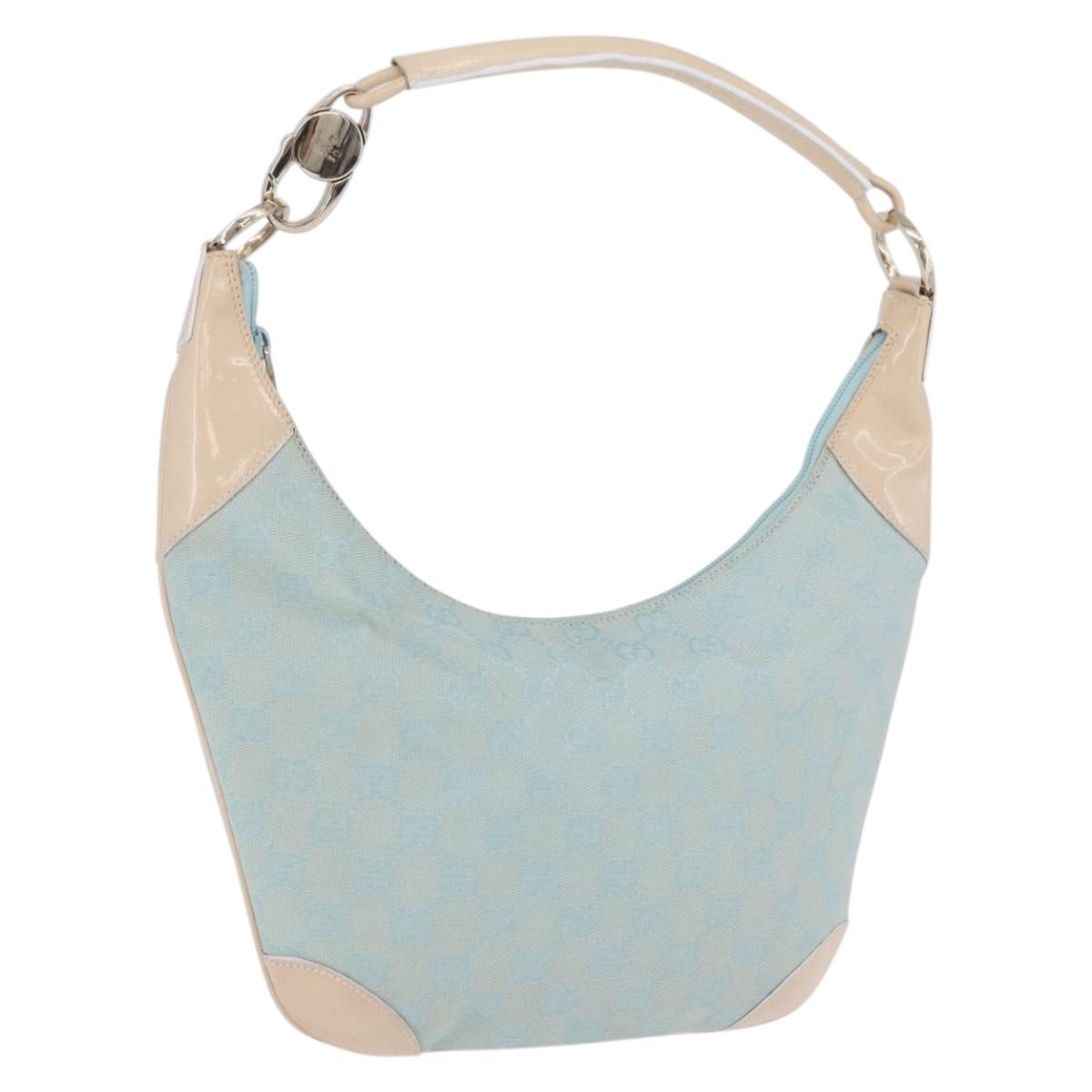 GUCCI GG Canvas Shoulder Bag Outlet Light Blue Gold 001 4158 Auth 199129V