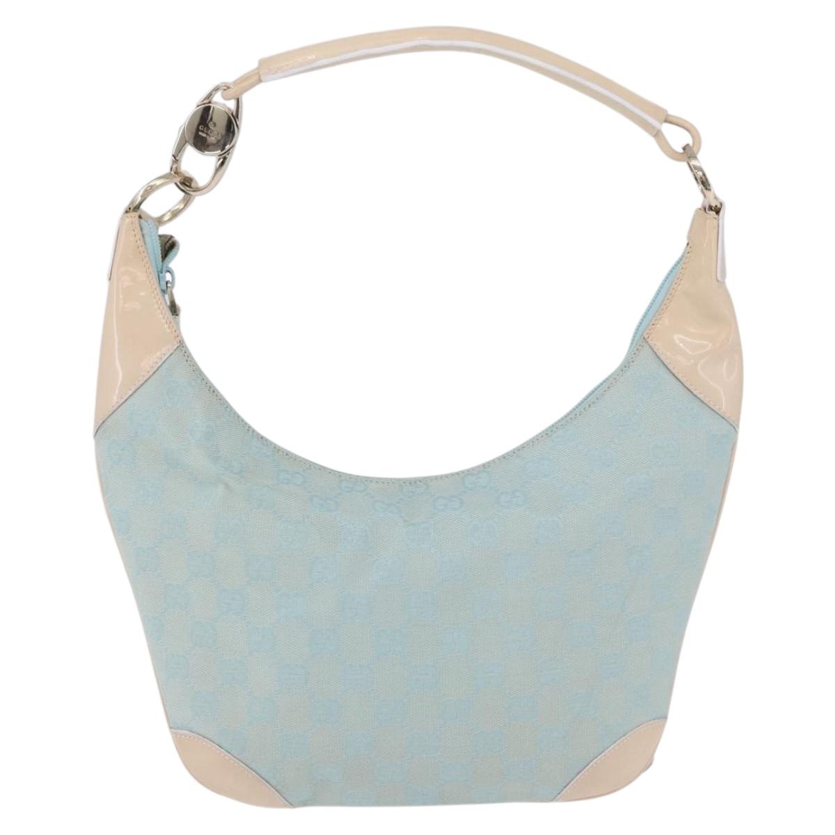 GUCCI GG Canvas Shoulder Bag Outlet Light Blue Gold 001 4158 Auth 199129V
