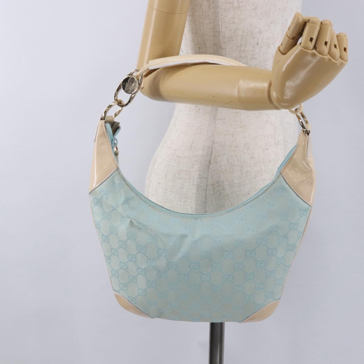 GUCCI GG Canvas Shoulder Bag Outlet Light Blue Gold 001 4158 Auth 199129V