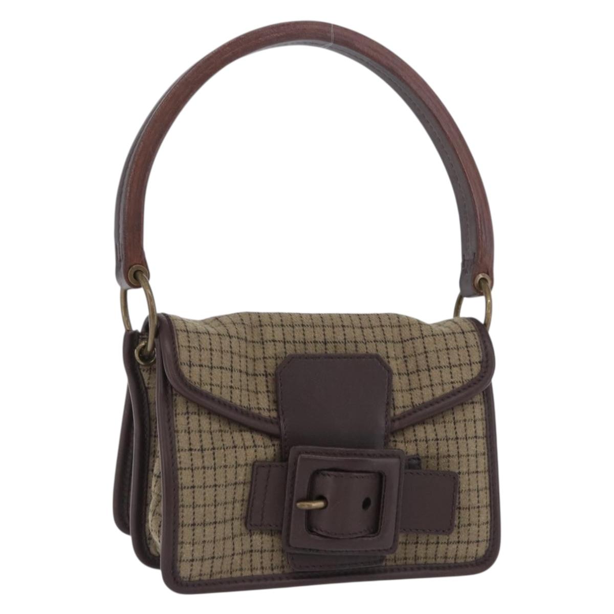Miu Miu Hand Bag Wool Beige Gold Auth 199131V