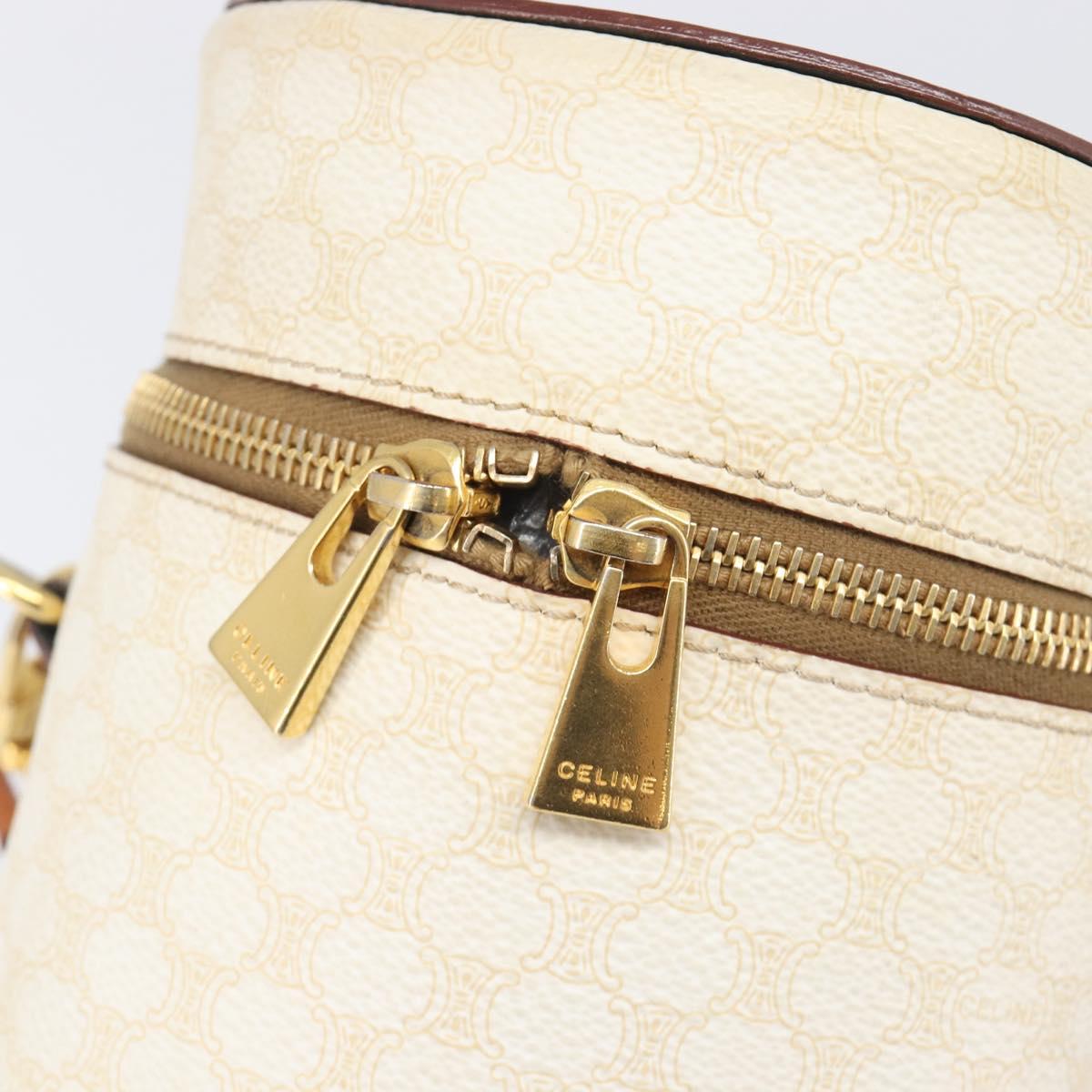 CELINE Macadam Canvas Shoulder Bag PVC Leather Ivory Gold Auth 199132A