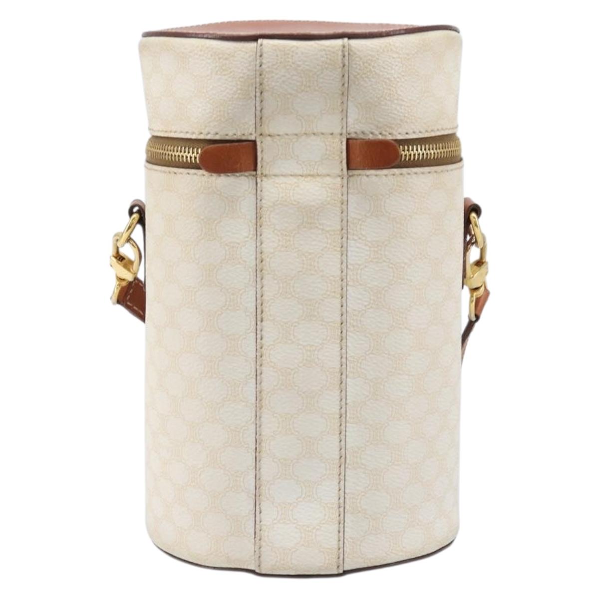 CELINE Macadam Canvas Shoulder Bag PVC Leather Ivory Gold Auth 199132A