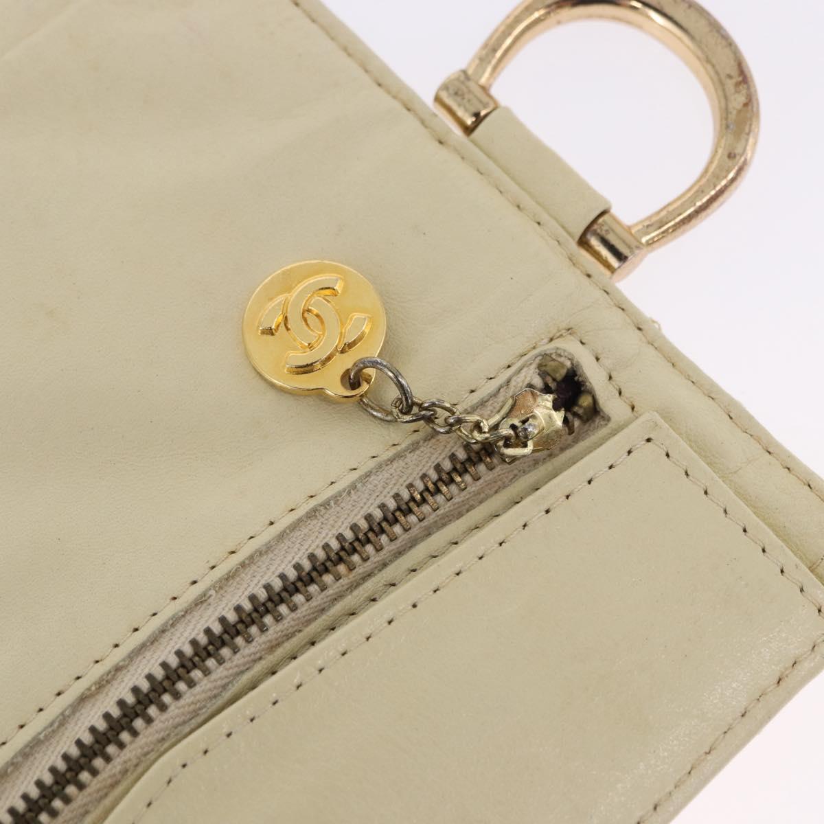 CHANEL Multi Case Matelasse Pouch Leather Ivory Gold CC Auth 199133