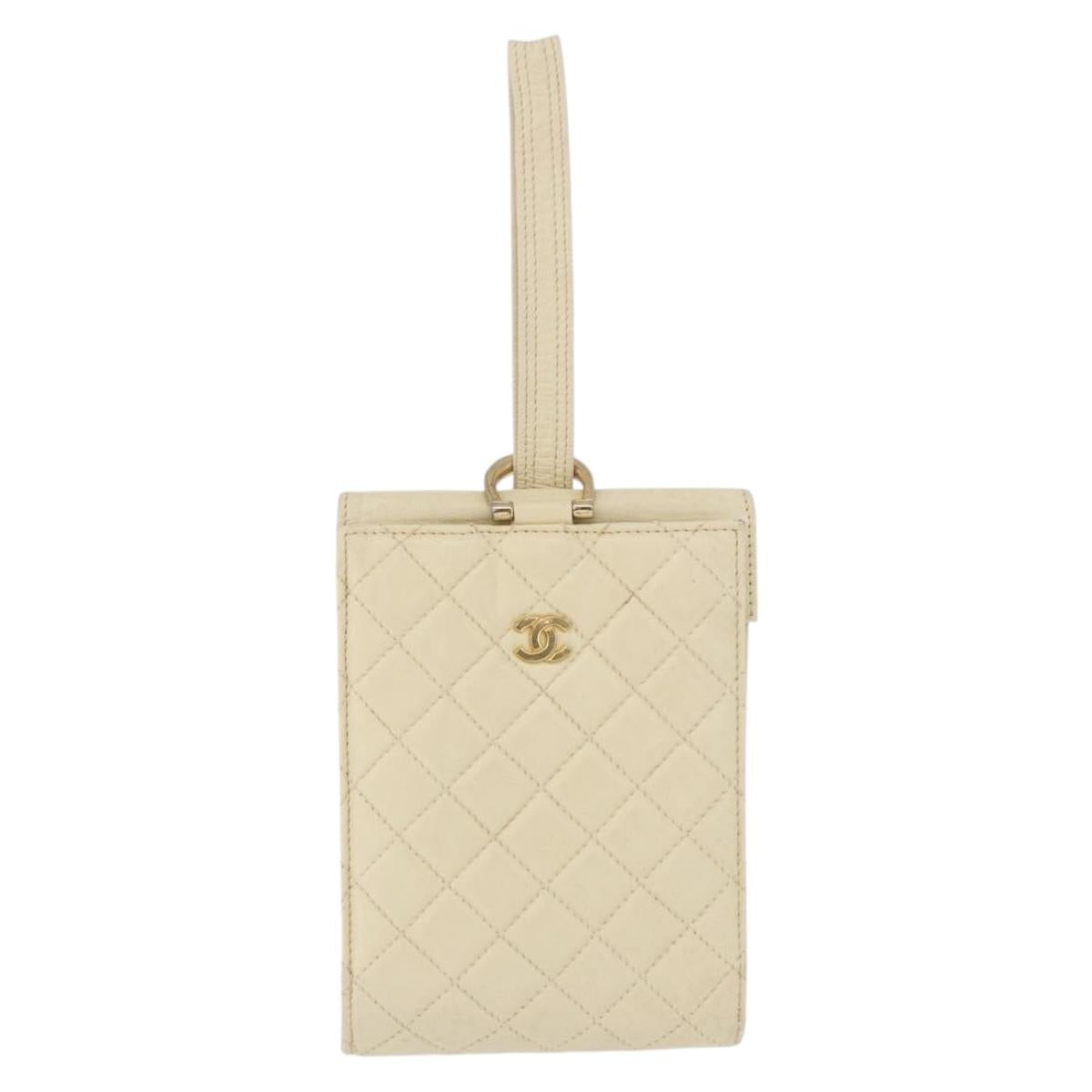 CHANEL Multi Case Matelasse Pouch Leather Ivory Gold CC Auth 199133
