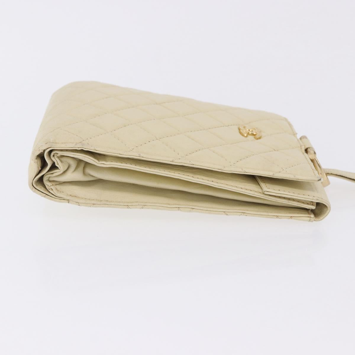 CHANEL Multi Case Matelasse Pouch Leather Ivory Gold CC Auth 199133