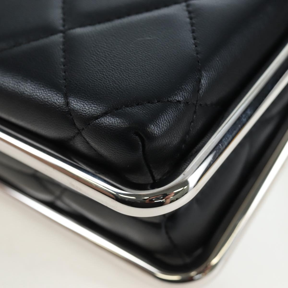 CHANEL Matelasse Hand Bag Lamb Skin 2way Black Silver CC Auth 199135SM