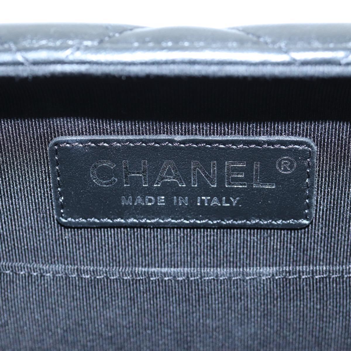 CHANEL Matelasse Hand Bag Lamb Skin 2way Black Silver CC Auth 199135SM