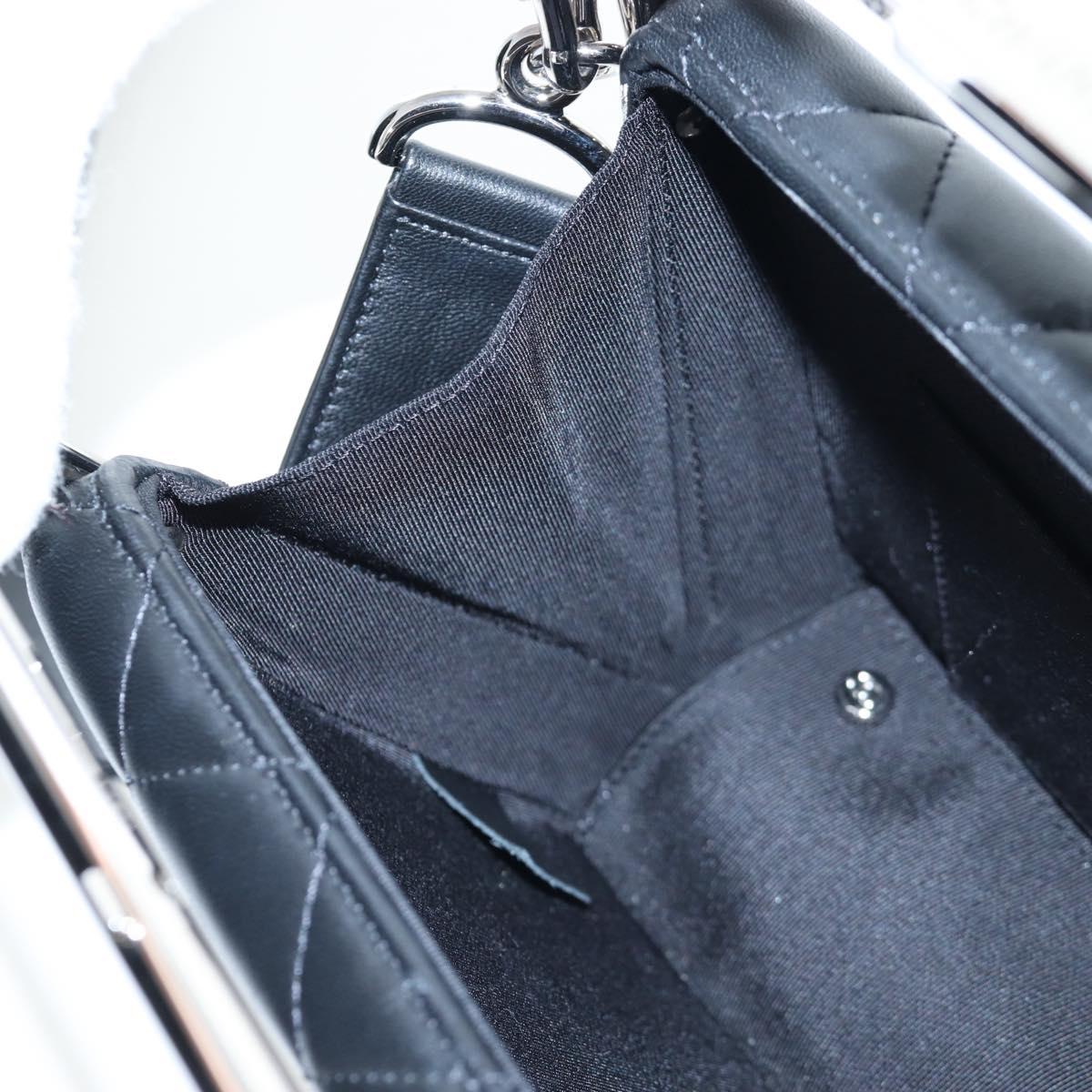 CHANEL Matelasse Hand Bag Lamb Skin 2way Black Silver CC Auth 199135SM