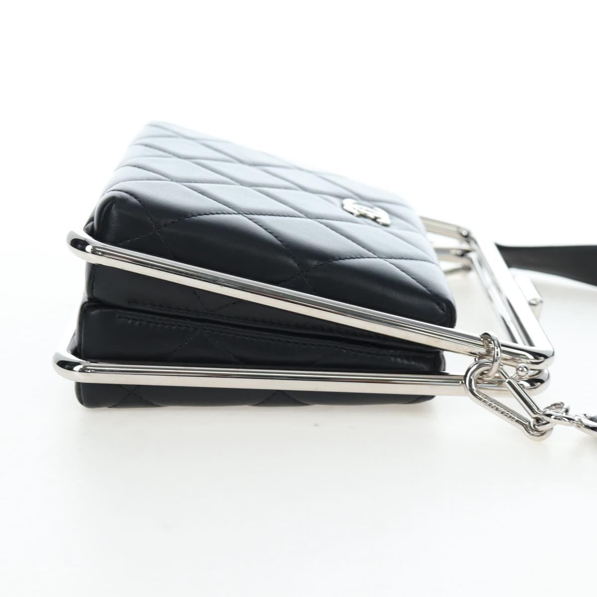 CHANEL Matelasse Hand Bag Lamb Skin 2way Black Silver CC Auth 199135SM