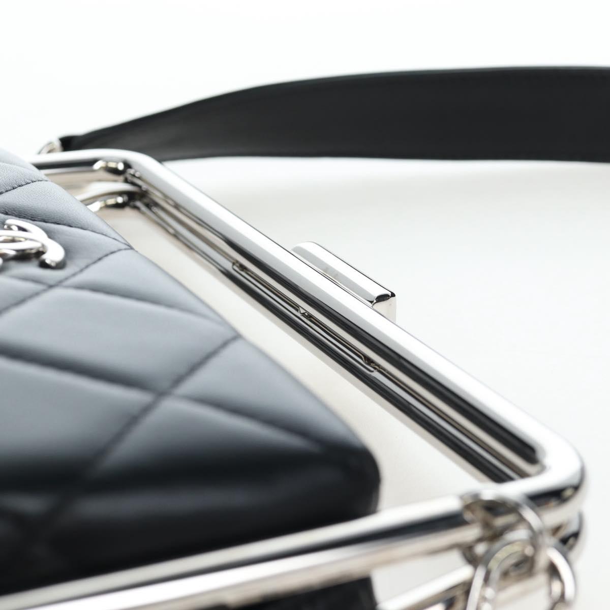 CHANEL Matelasse Hand Bag Lamb Skin 2way Black Silver CC Auth 199135SM
