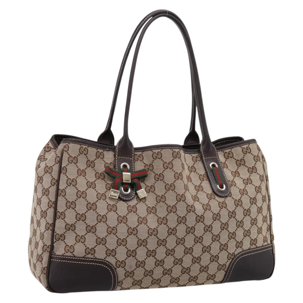 GUCCI GG Canvas Web Sherry Line Princi Tote Bag Beige Gold 163805 Auth 199136V