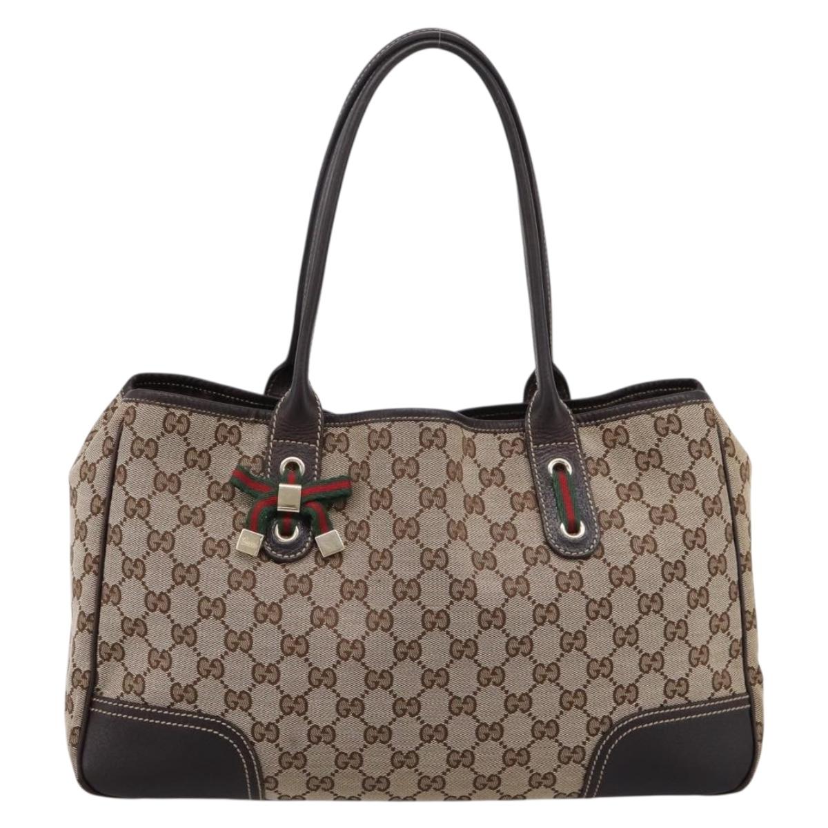 GUCCI GG Canvas Web Sherry Line Princi Tote Bag Beige Gold 163805 Auth 199136V