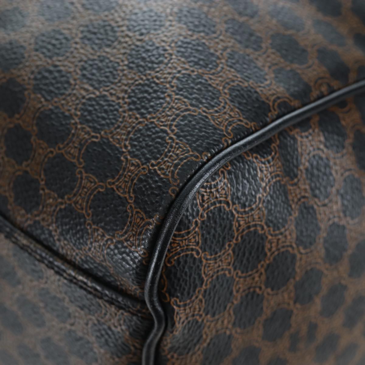 CELINE Macadam Canvas Boston Bag PVC Leather Black Gold Auth 199137V
