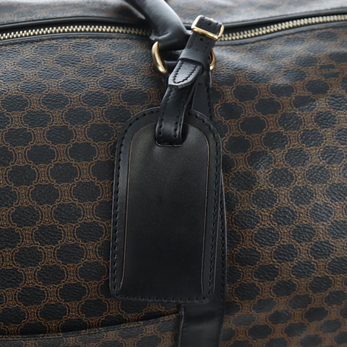 CELINE Macadam Canvas Boston Bag PVC Leather Black Gold Auth 199137V