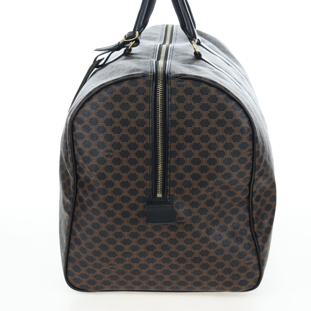 CELINE Macadam Canvas Boston Bag PVC Leather Black Gold Auth 199137V