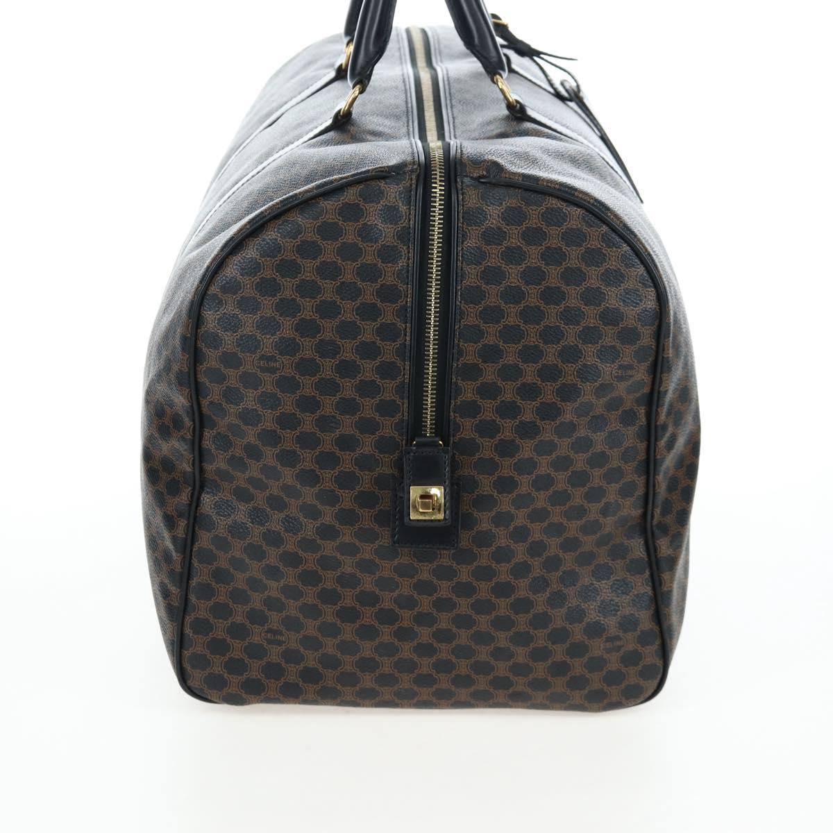 CELINE Macadam Canvas Boston Bag PVC Leather Black Gold Auth 199137V