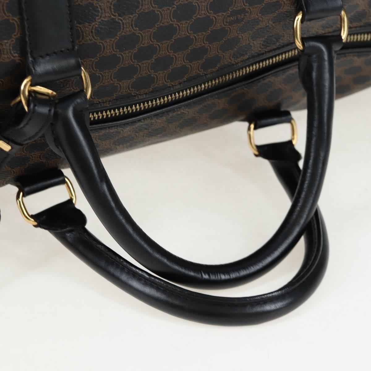 CELINE Macadam Canvas Boston Bag PVC Leather Black Gold Auth 199137V