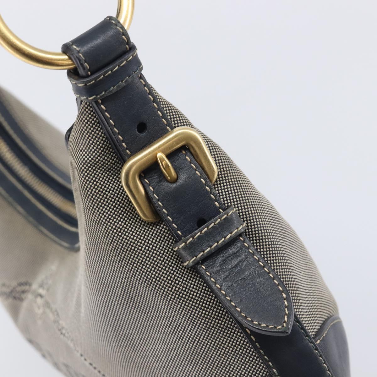 PRADA Jacquard Shoulder Bag Canvas Navy Gold Auth 199138V