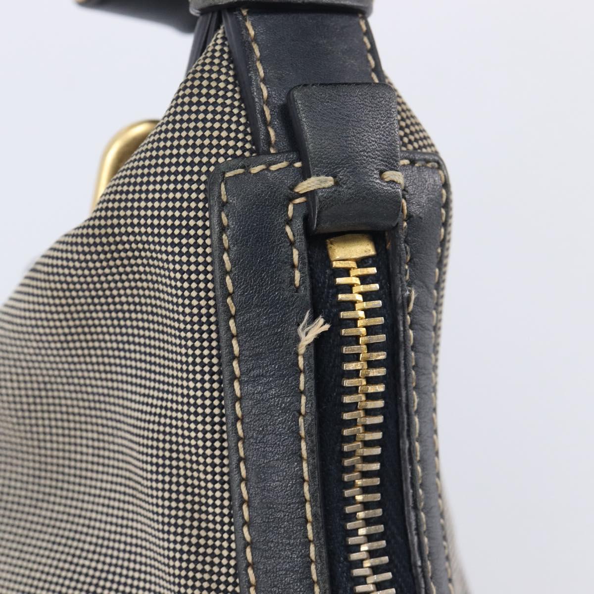PRADA Jacquard Shoulder Bag Canvas Navy Gold Auth 199138V