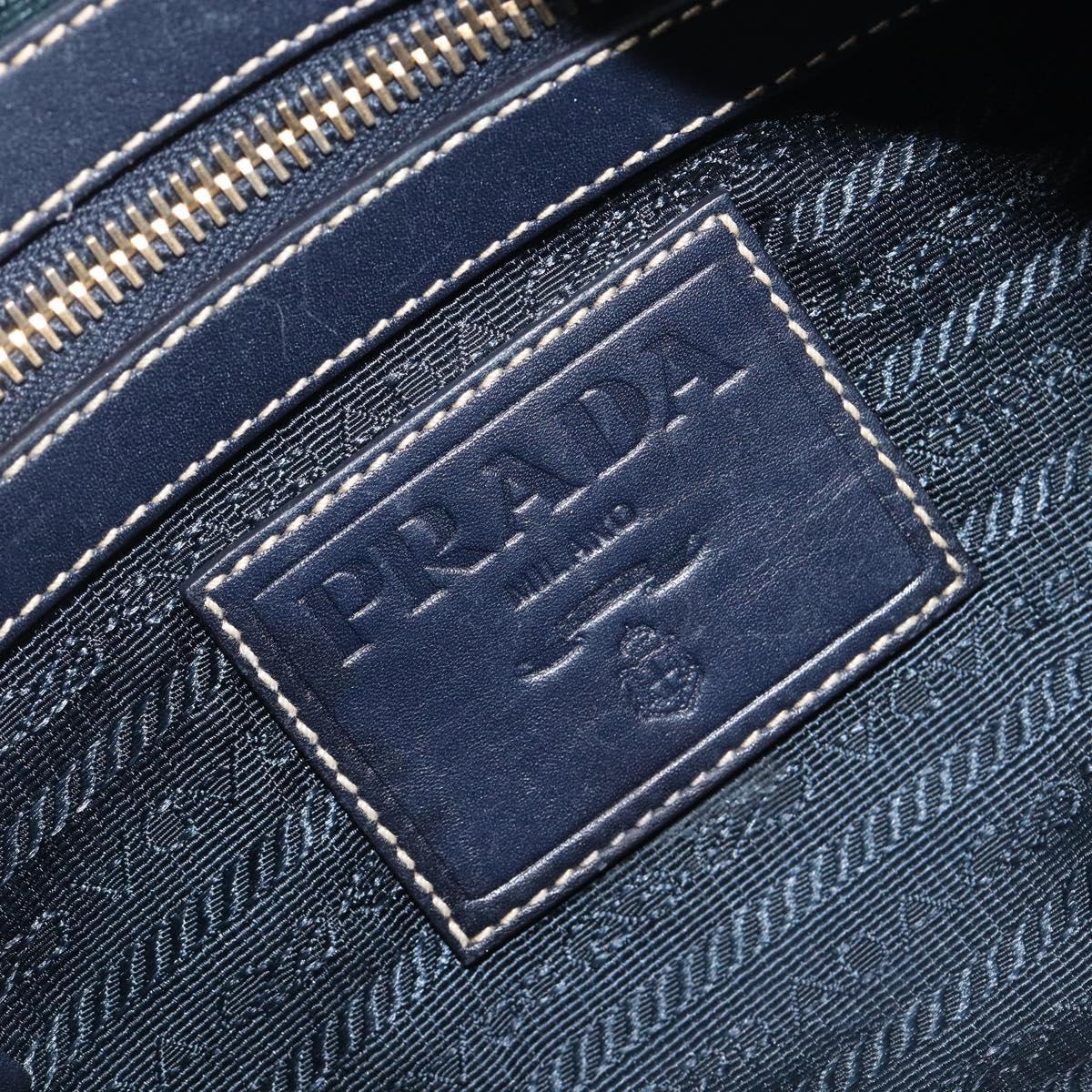 PRADA Jacquard Shoulder Bag Canvas Navy Gold Auth 199138V