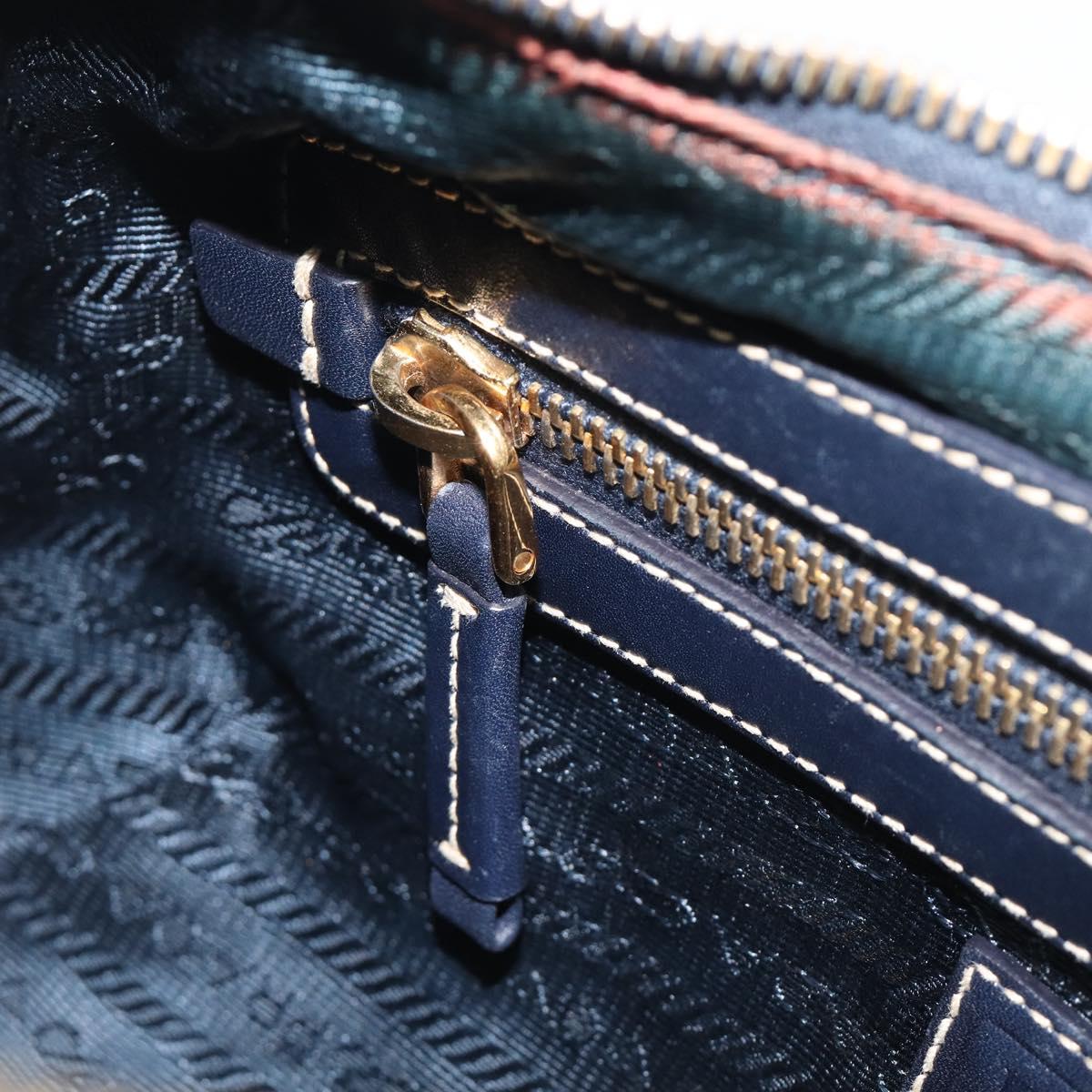 PRADA Jacquard Shoulder Bag Canvas Navy Gold Auth 199138V