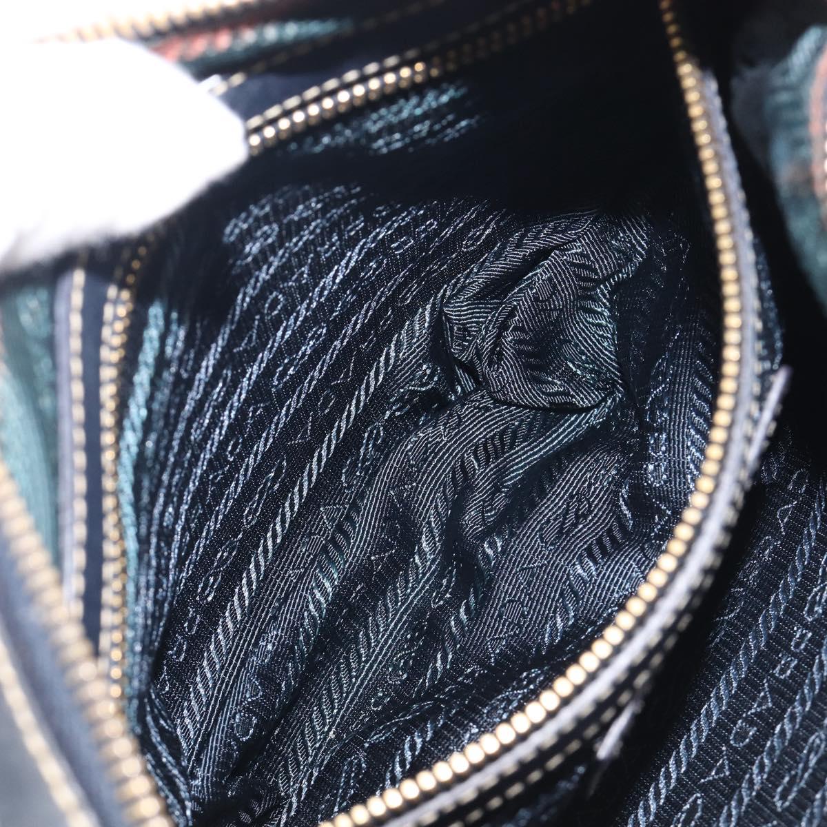 PRADA Jacquard Shoulder Bag Canvas Navy Gold Auth 199138V