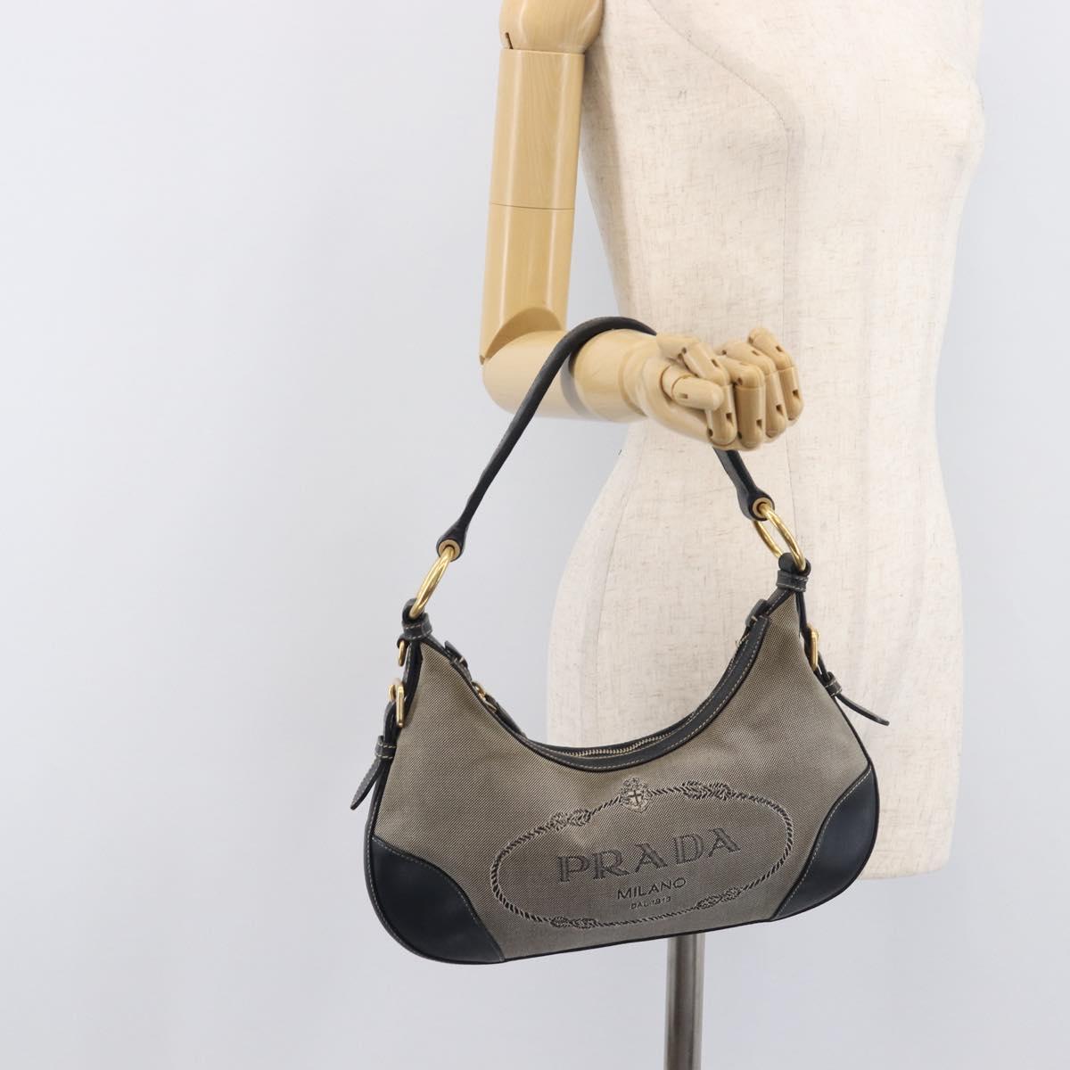 PRADA Jacquard Shoulder Bag Canvas Navy Gold Auth 199138V