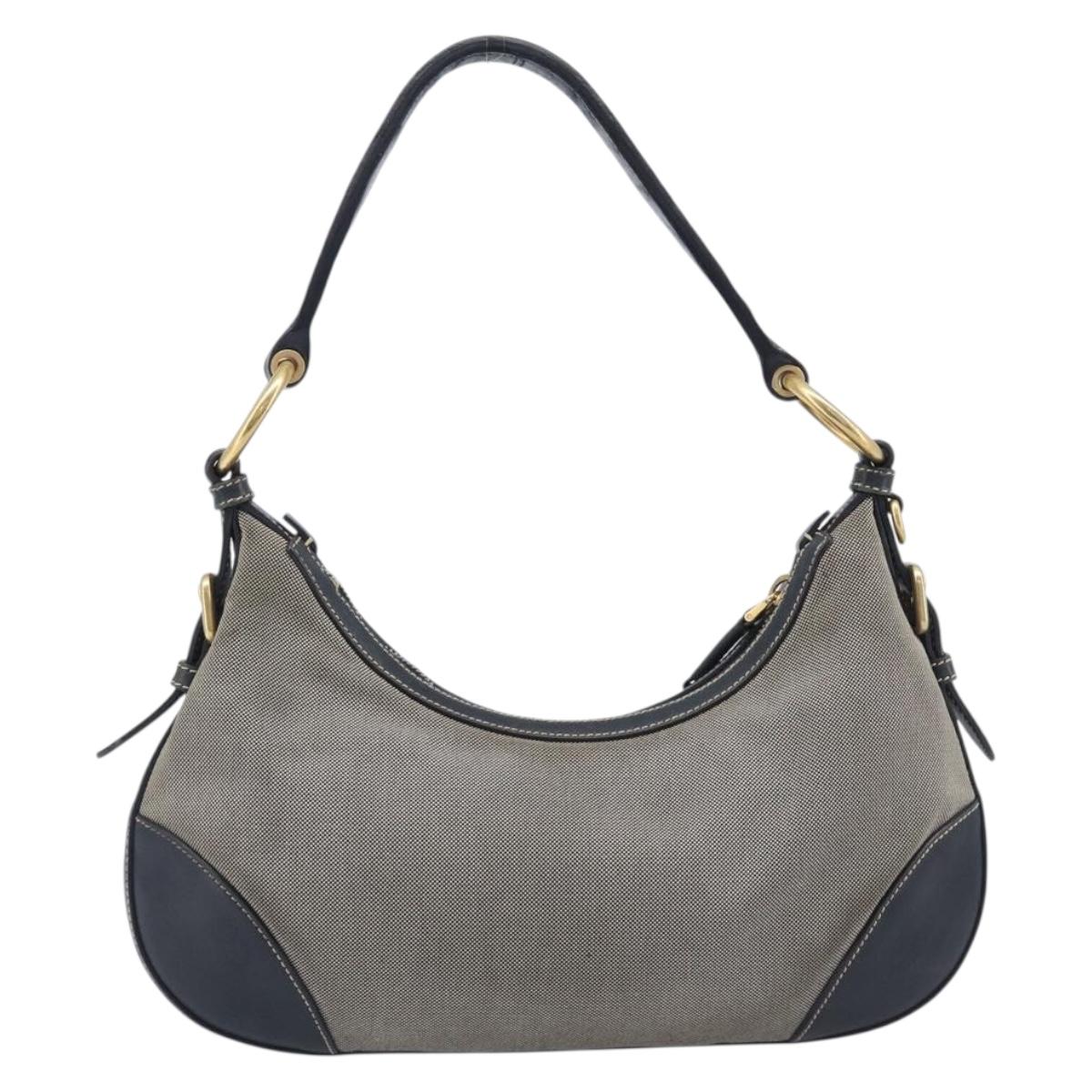 PRADA Jacquard Shoulder Bag Canvas Navy Gold Auth 199138V
