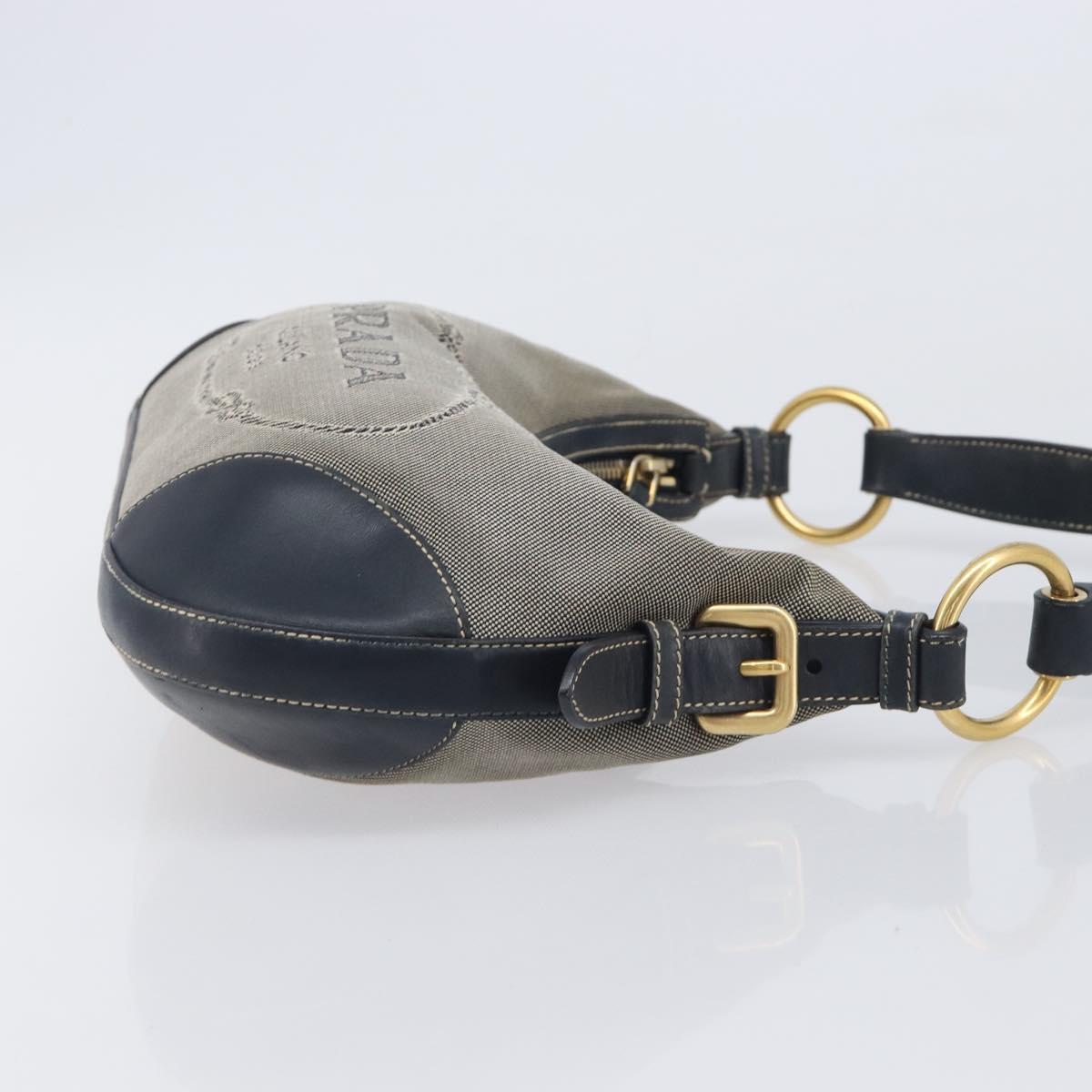 PRADA Jacquard Shoulder Bag Canvas Navy Gold Auth 199138V