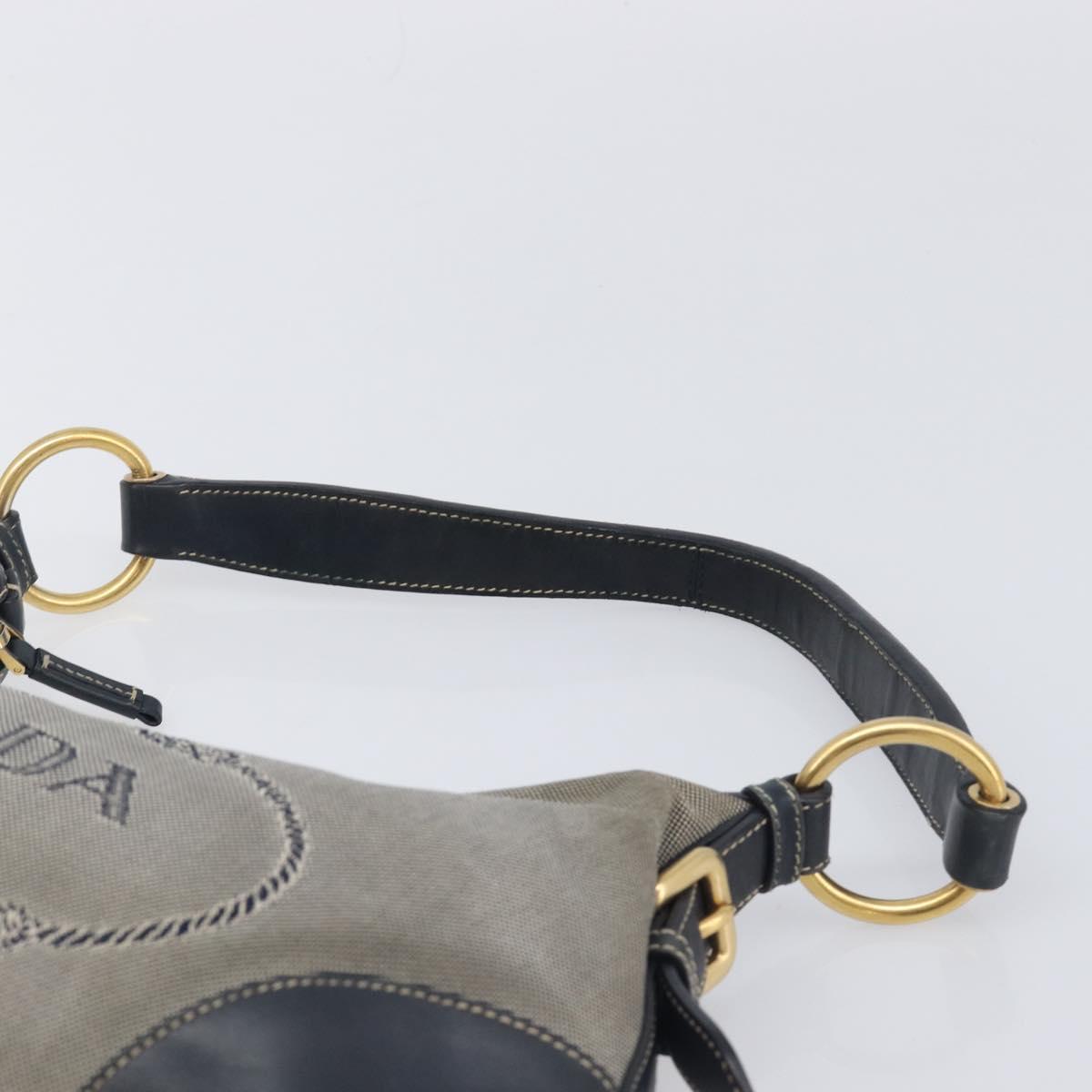 PRADA Jacquard Shoulder Bag Canvas Navy Gold Auth 199138V