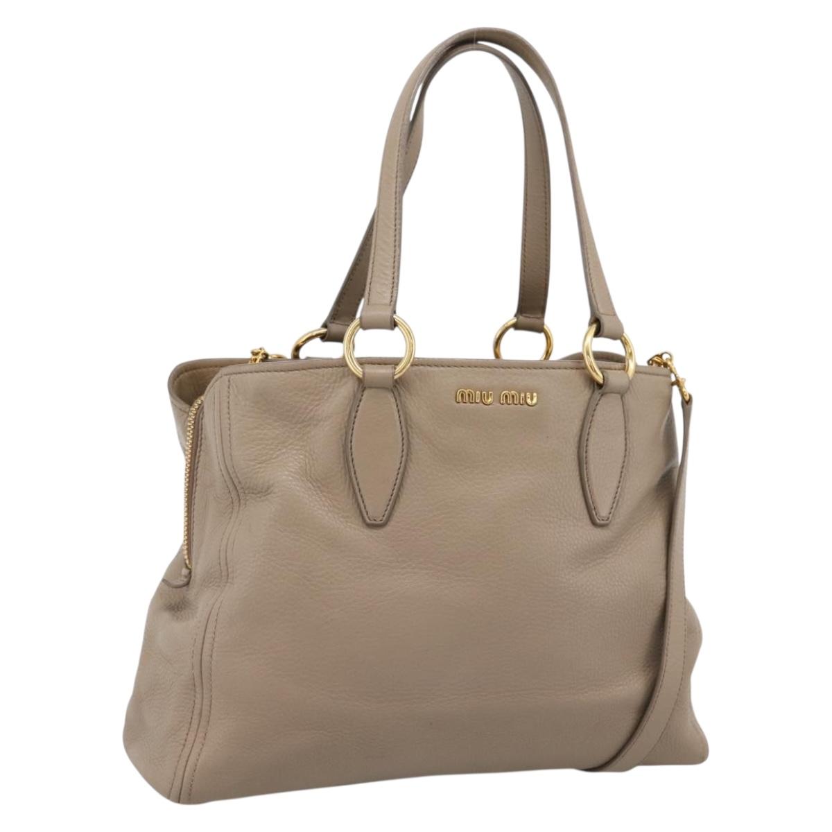 Miu Miu Tote Bag Leather 2way Beige Gold Auth 199139V