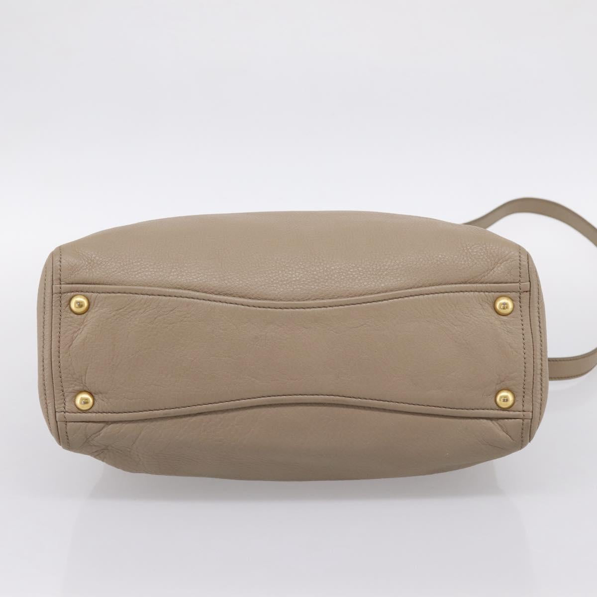 Miu Miu Tote Bag Leather 2way Beige Gold Auth 199139V