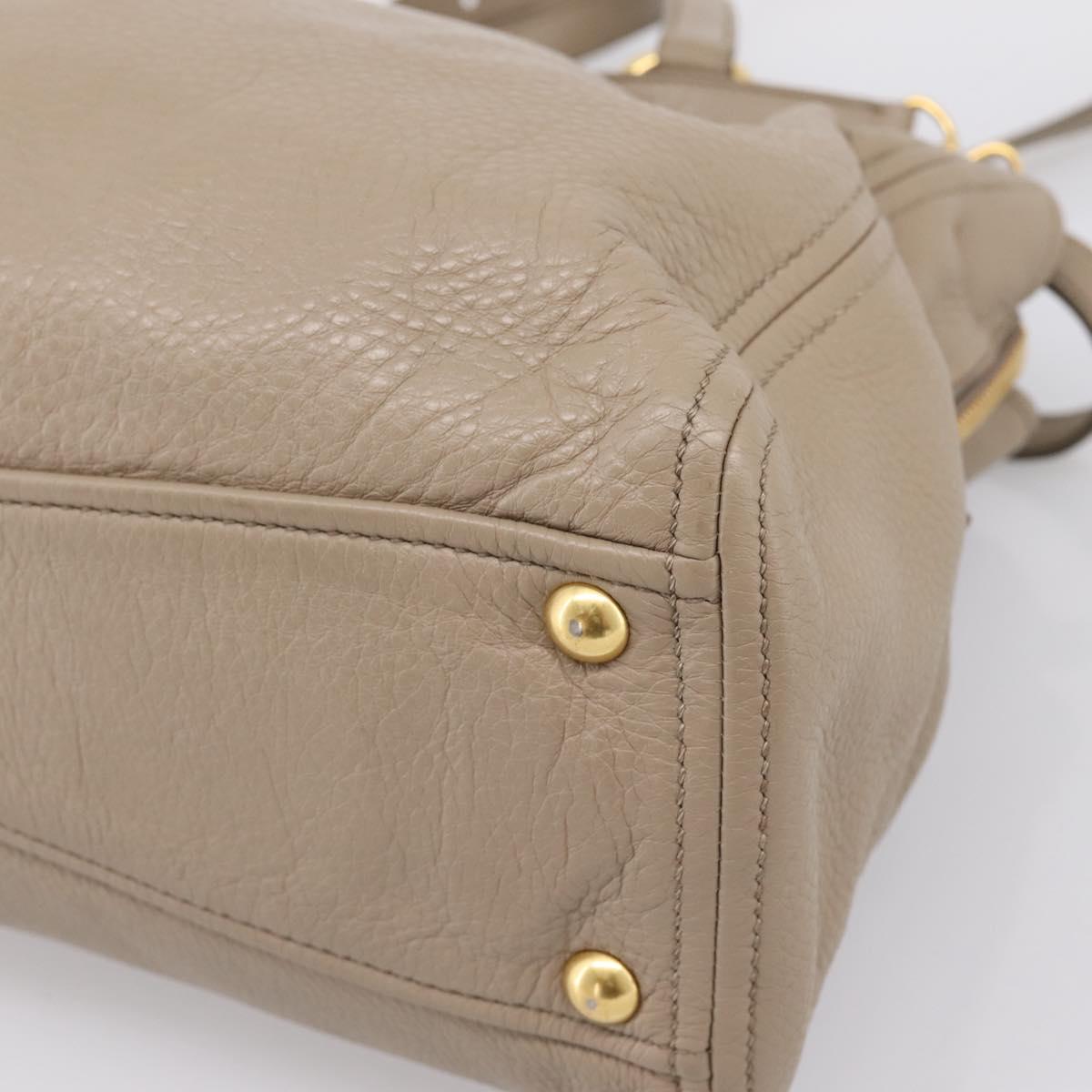 Miu Miu Tote Bag Leather 2way Beige Gold Auth 199139V