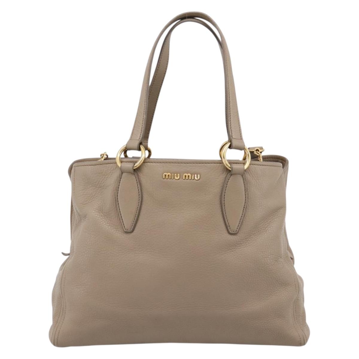 Miu Miu Tote Bag Leather 2way Beige Gold Auth 199139V