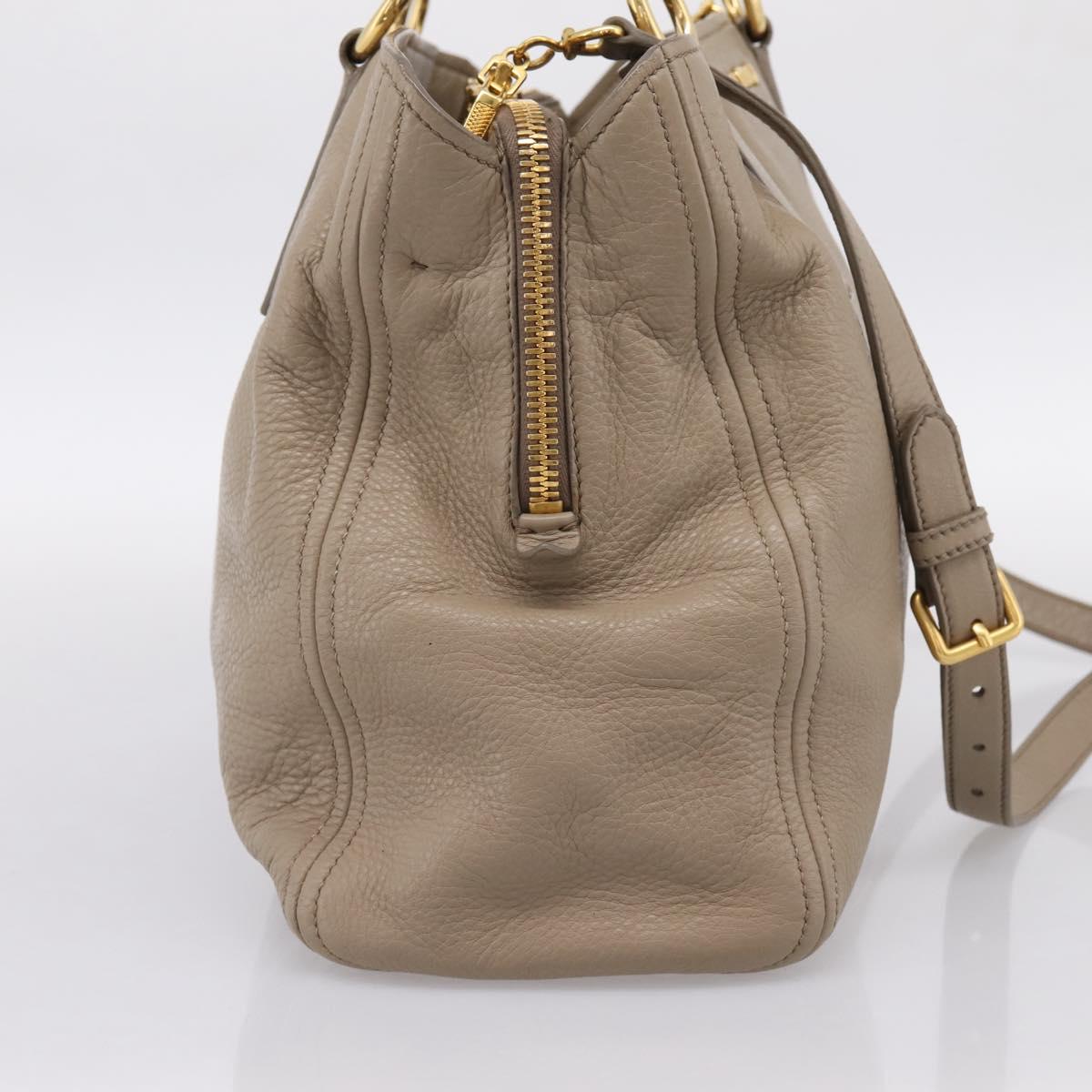Miu Miu Tote Bag Leather 2way Beige Gold Auth 199139V