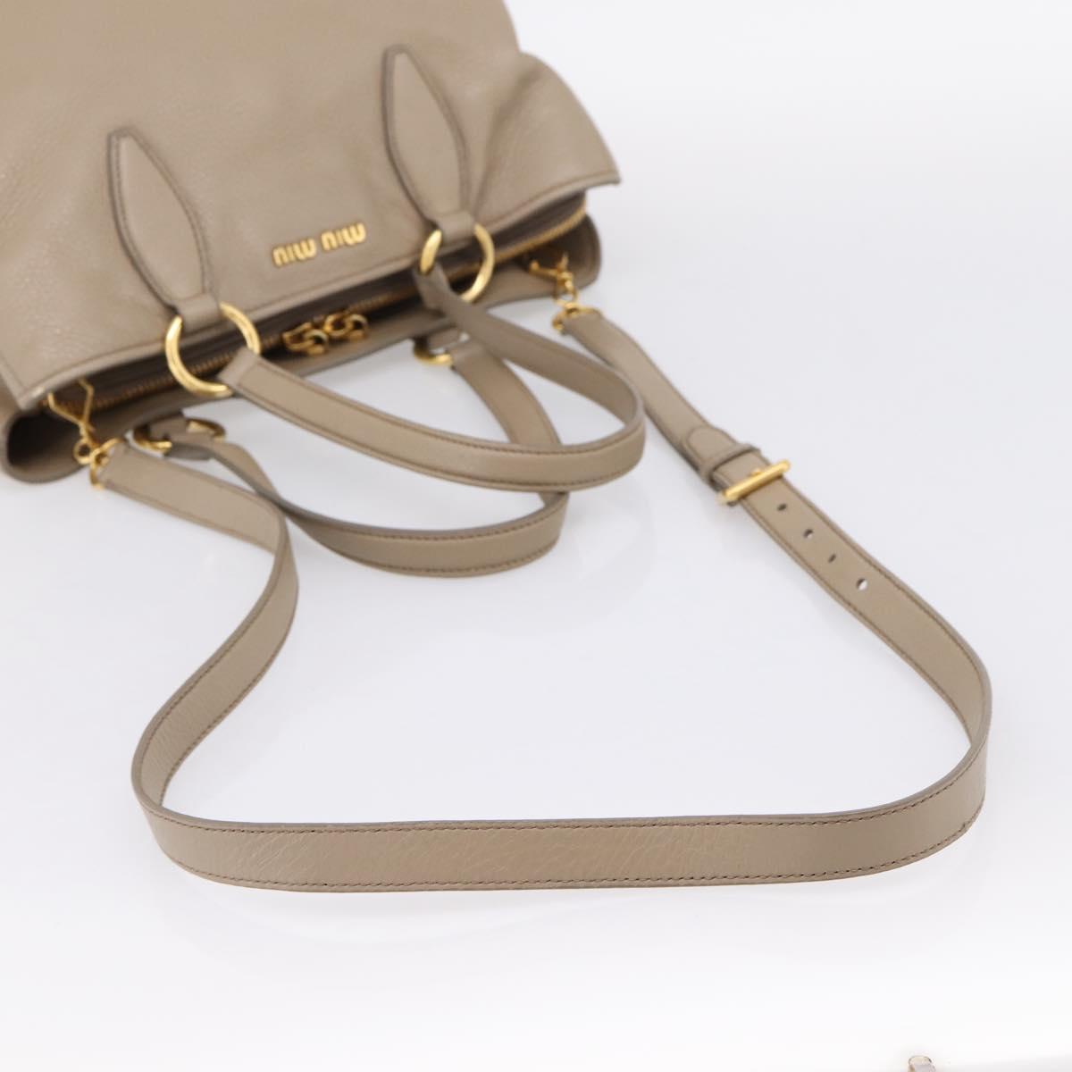 Miu Miu Tote Bag Leather 2way Beige Gold Auth 199139V