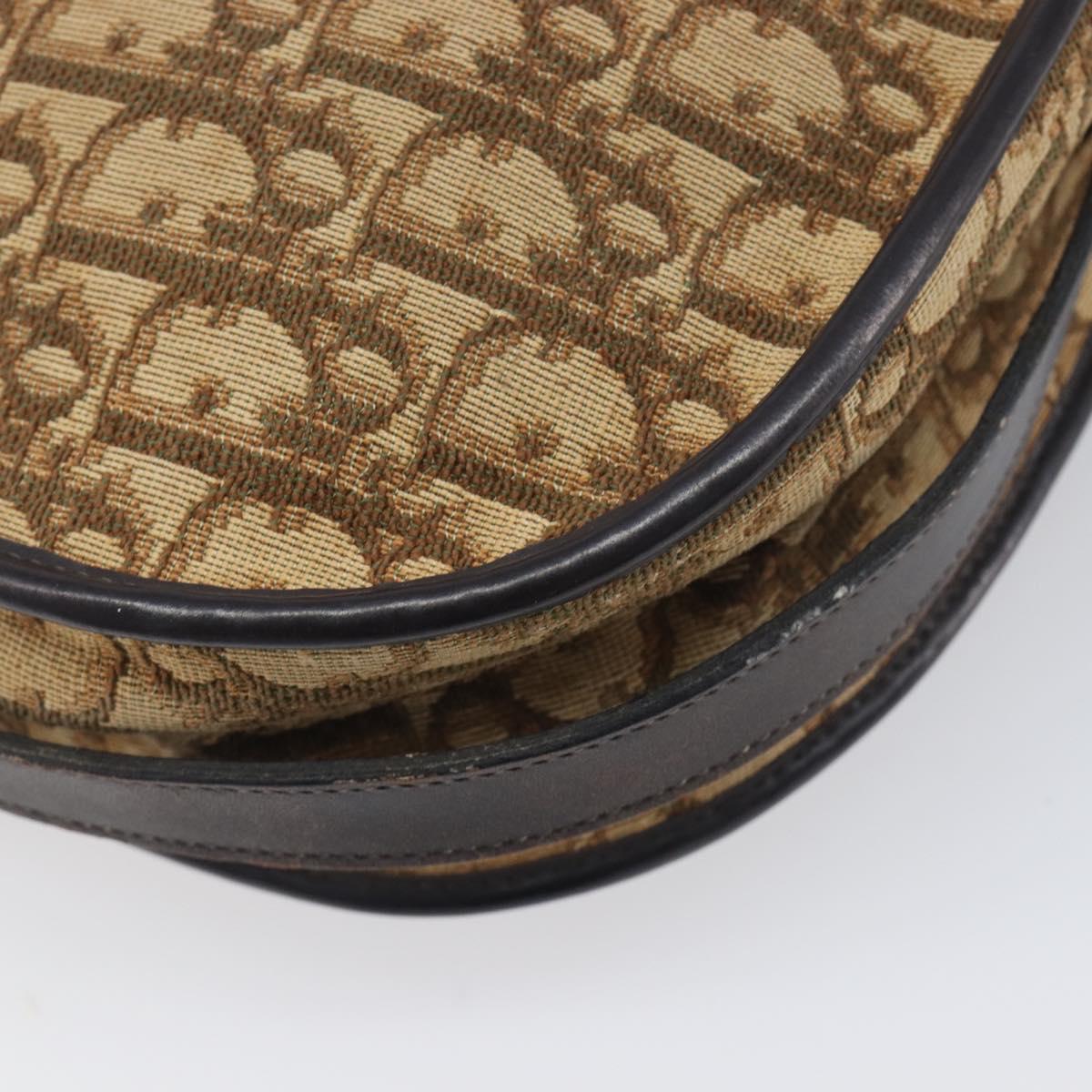 Christian Dior Trotter Canvas Shoulder Bag Beige Gold Auth 199140