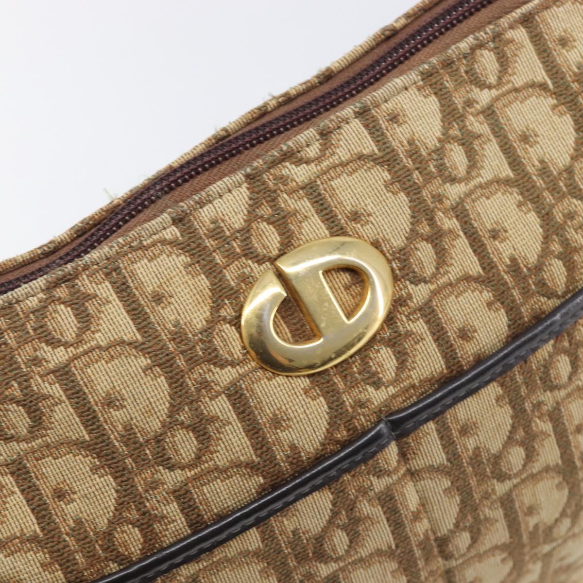 Christian Dior Trotter Canvas Shoulder Bag Beige Gold Auth 199140