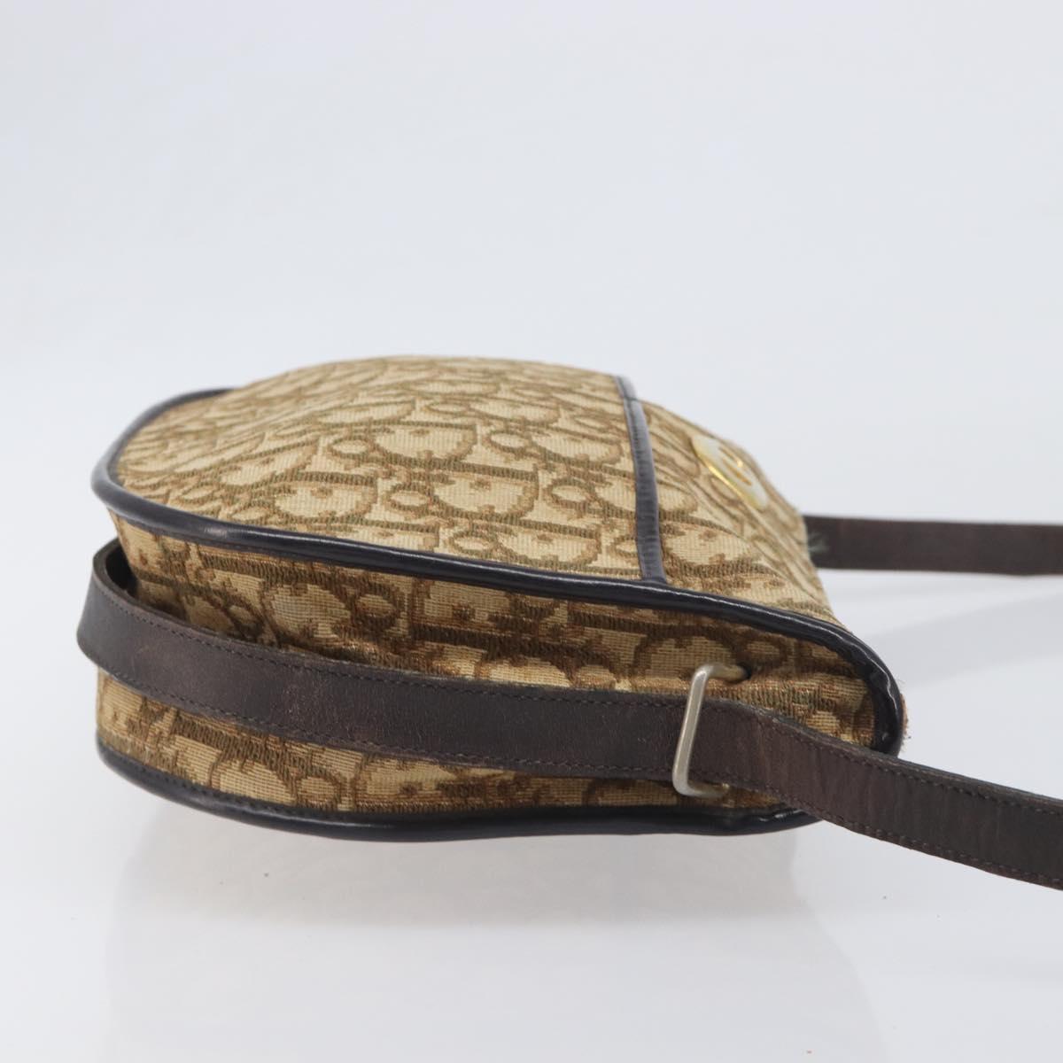 Christian Dior Trotter Canvas Shoulder Bag Beige Gold Auth 199140