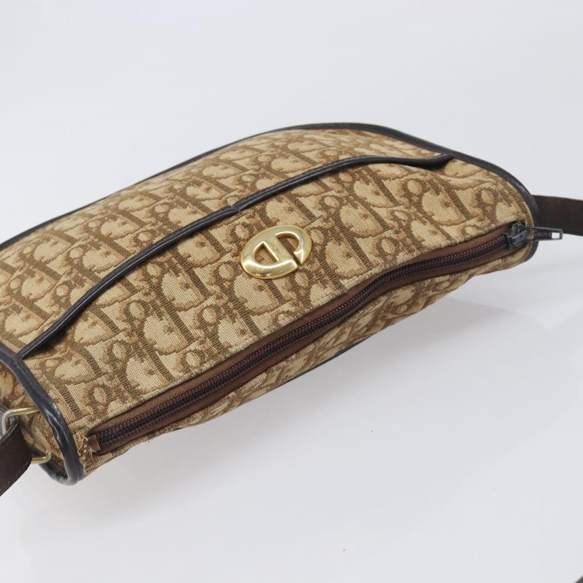 Christian Dior Trotter Canvas Shoulder Bag Beige Gold Auth 199140