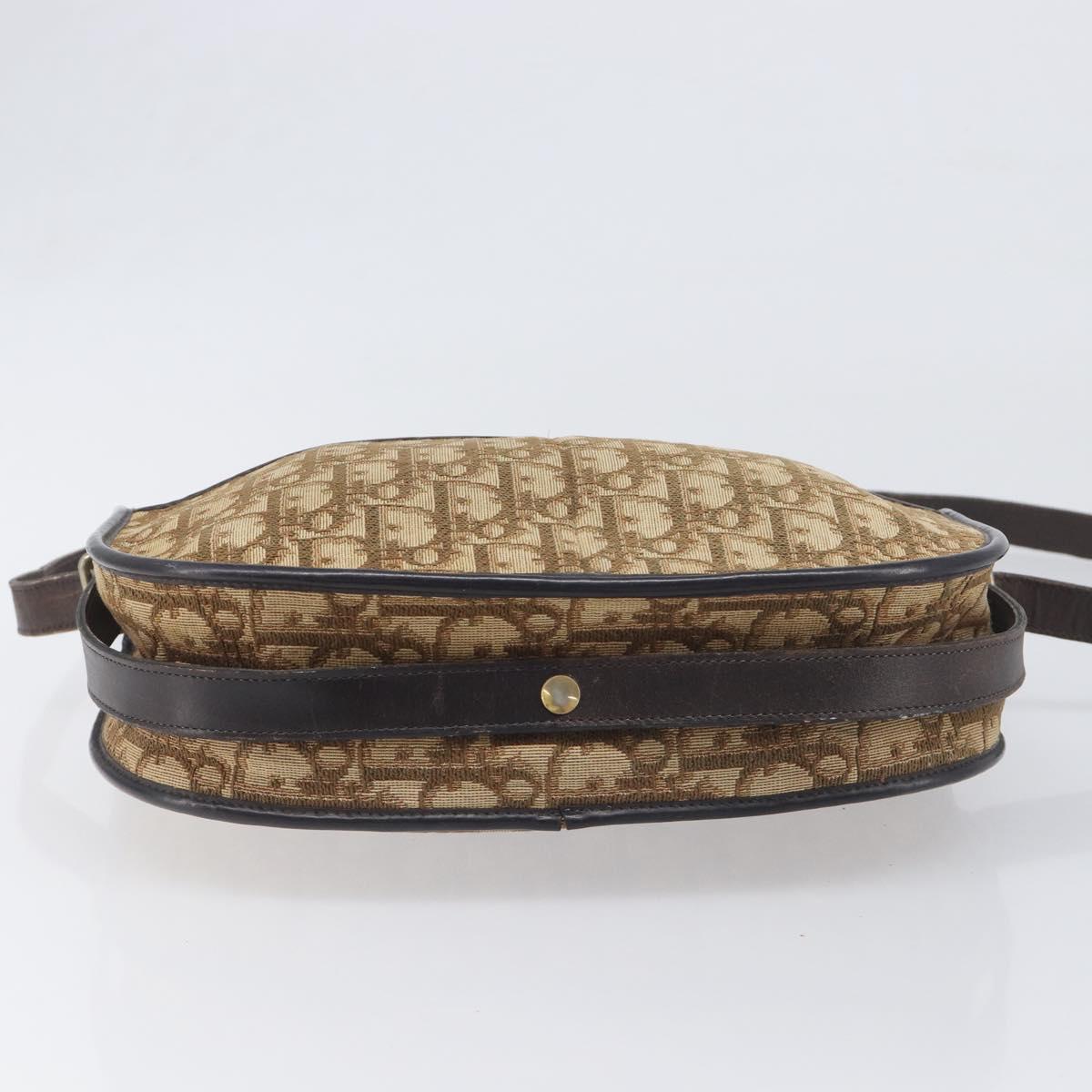 Christian Dior Trotter Canvas Shoulder Bag Beige Gold Auth 199140