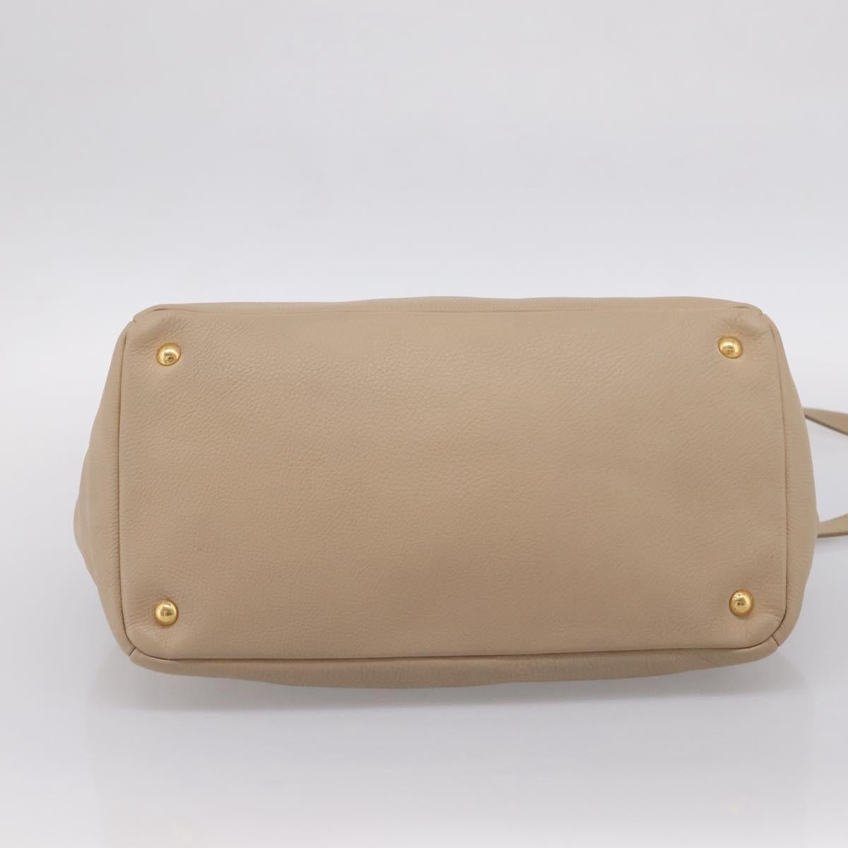 PRADA Hand Bag Vittero Dino Leather 2way Beige Gold Auth 199142V