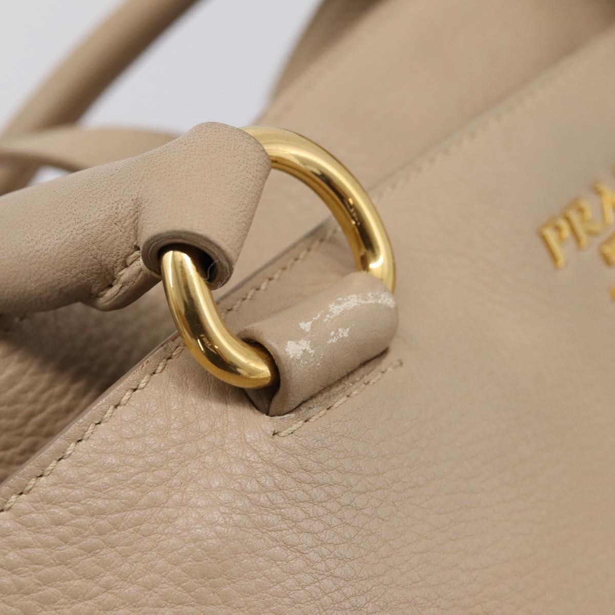 PRADA Hand Bag Vittero Dino Leather 2way Beige Gold Auth 199142V