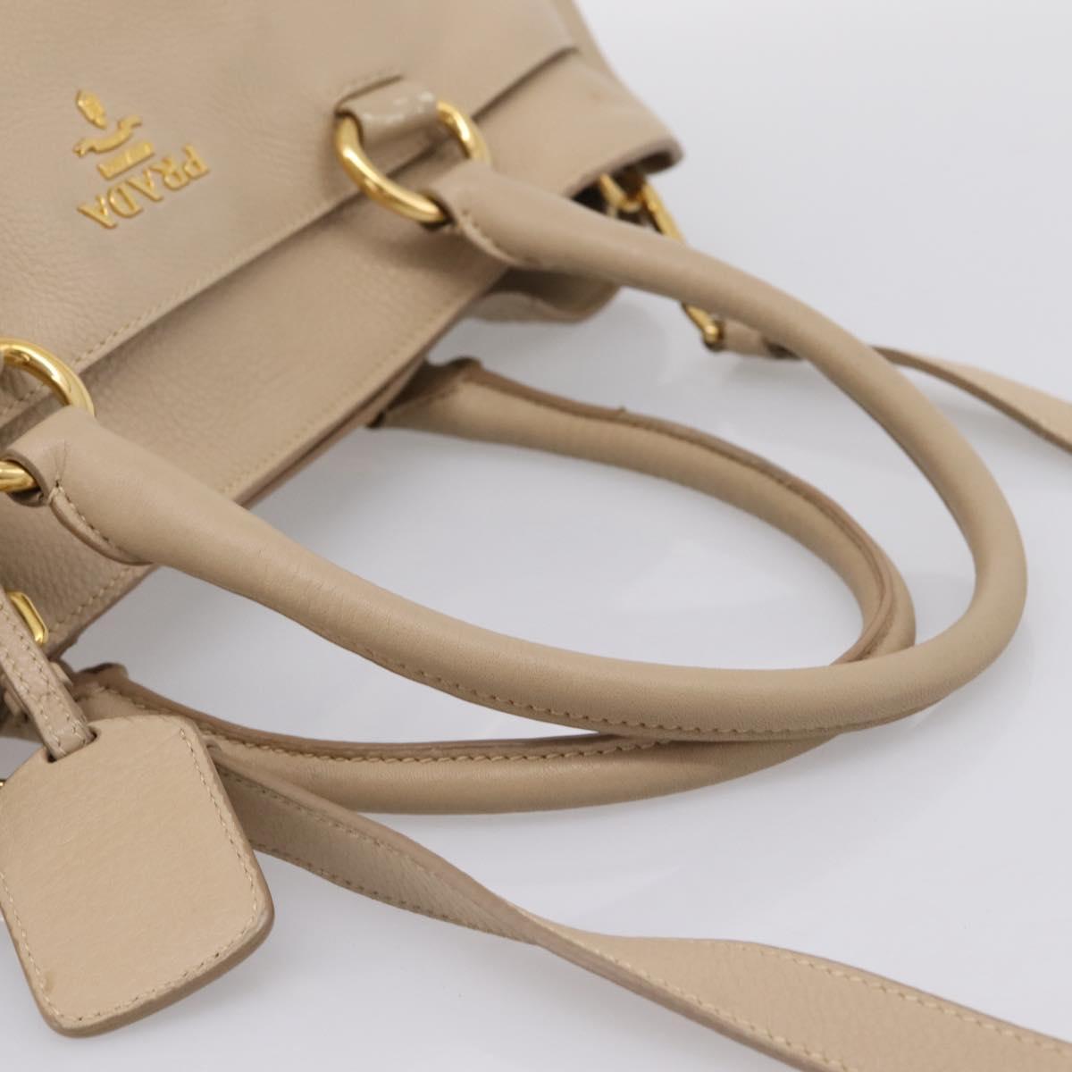 PRADA Hand Bag Vittero Dino Leather 2way Beige Gold Auth 199142V