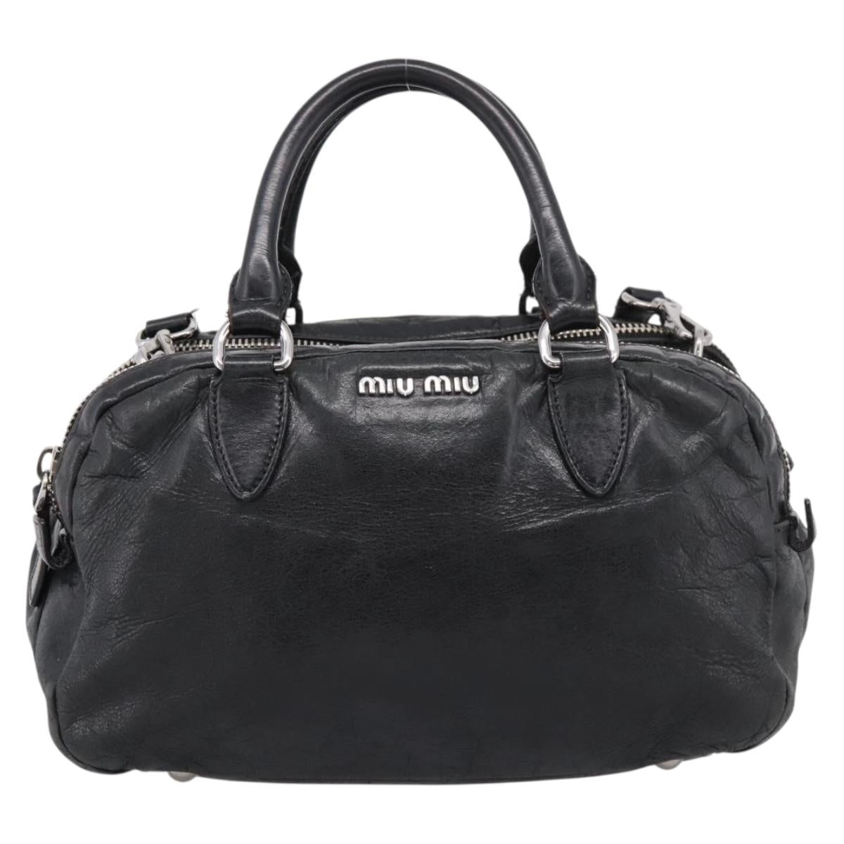 Miu Miu Hand Bag Vitellolux 2way Black Silver Auth 199144A