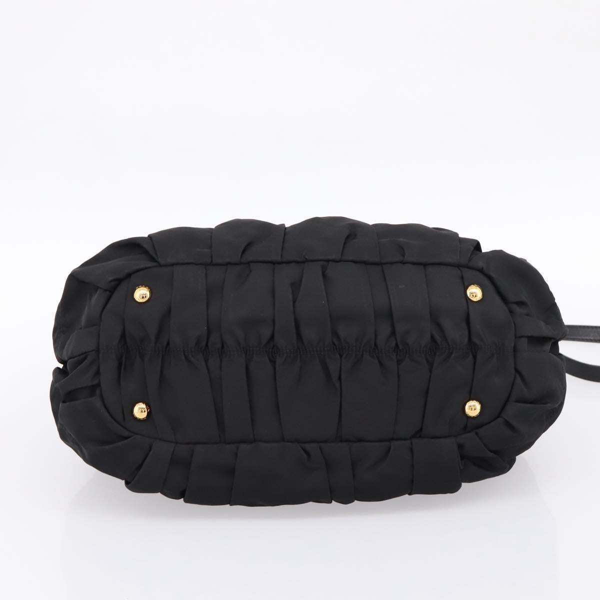 PRADA Gathered Hand Bag Nylon 2way Black Gold Auth 199147V