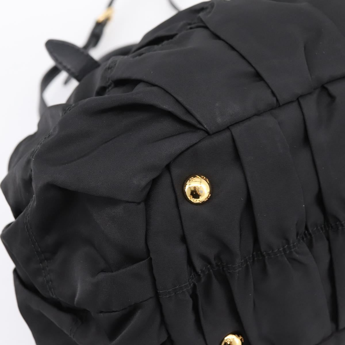 PRADA Gathered Hand Bag Nylon 2way Black Gold Auth 199147V