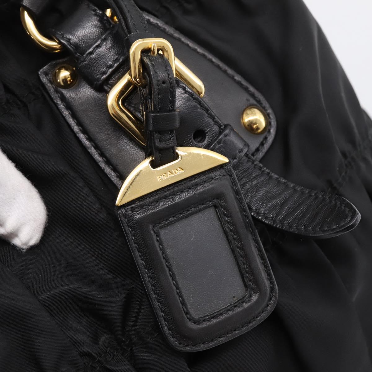 PRADA Gathered Hand Bag Nylon 2way Black Gold Auth 199147V