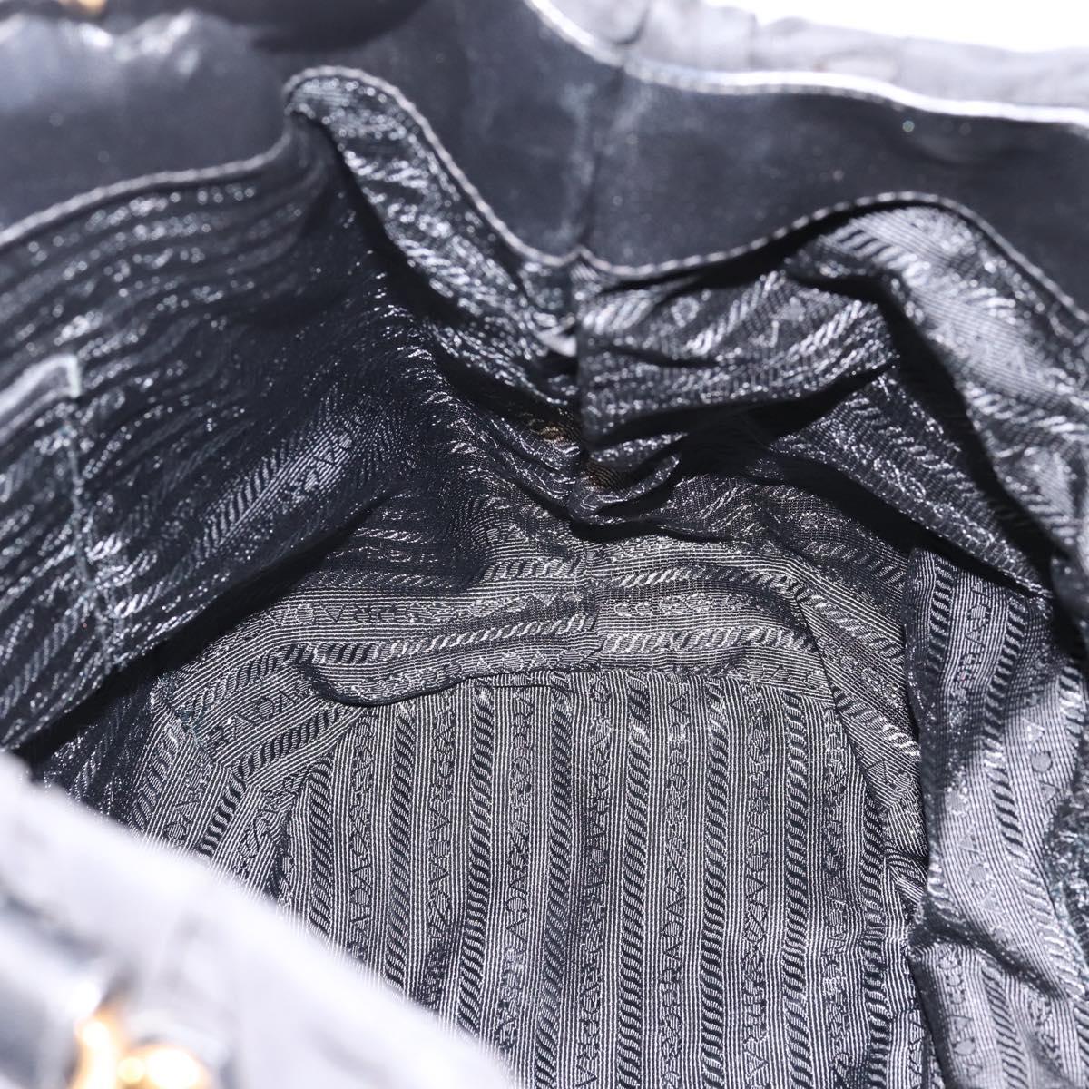 PRADA Gathered Hand Bag Nylon 2way Black Gold Auth 199147V