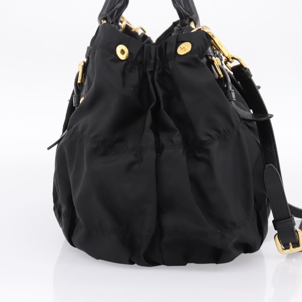 PRADA Gathered Hand Bag Nylon 2way Black Gold Auth 199147V
